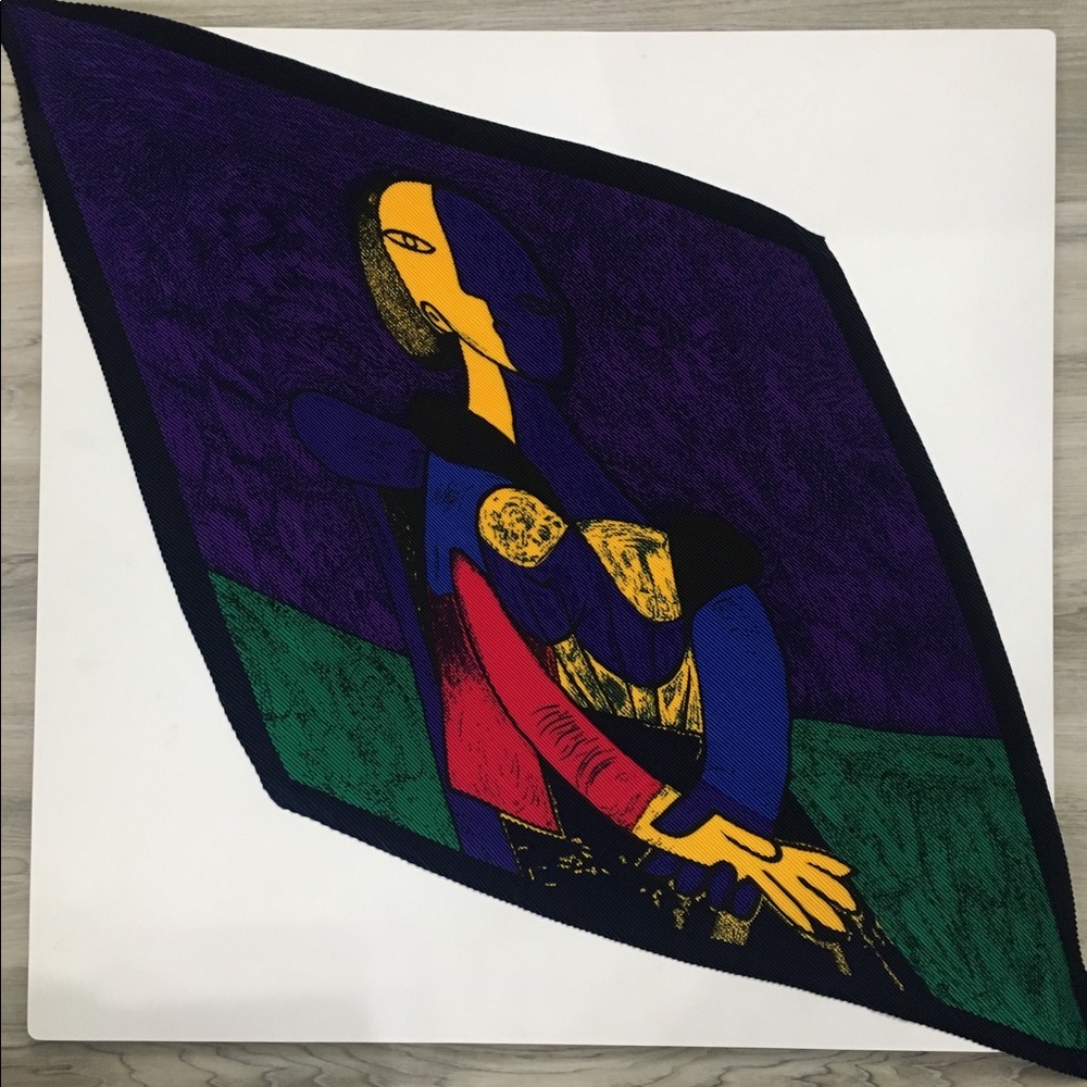 Abstract Multicolored Hand-Printed Scarf